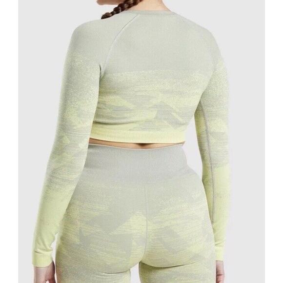 Copied - NEW GymShark Adapt Ombre Green Fleck Long Sleeve Seamless Crop Top Sz S - Picture 2 of 6
